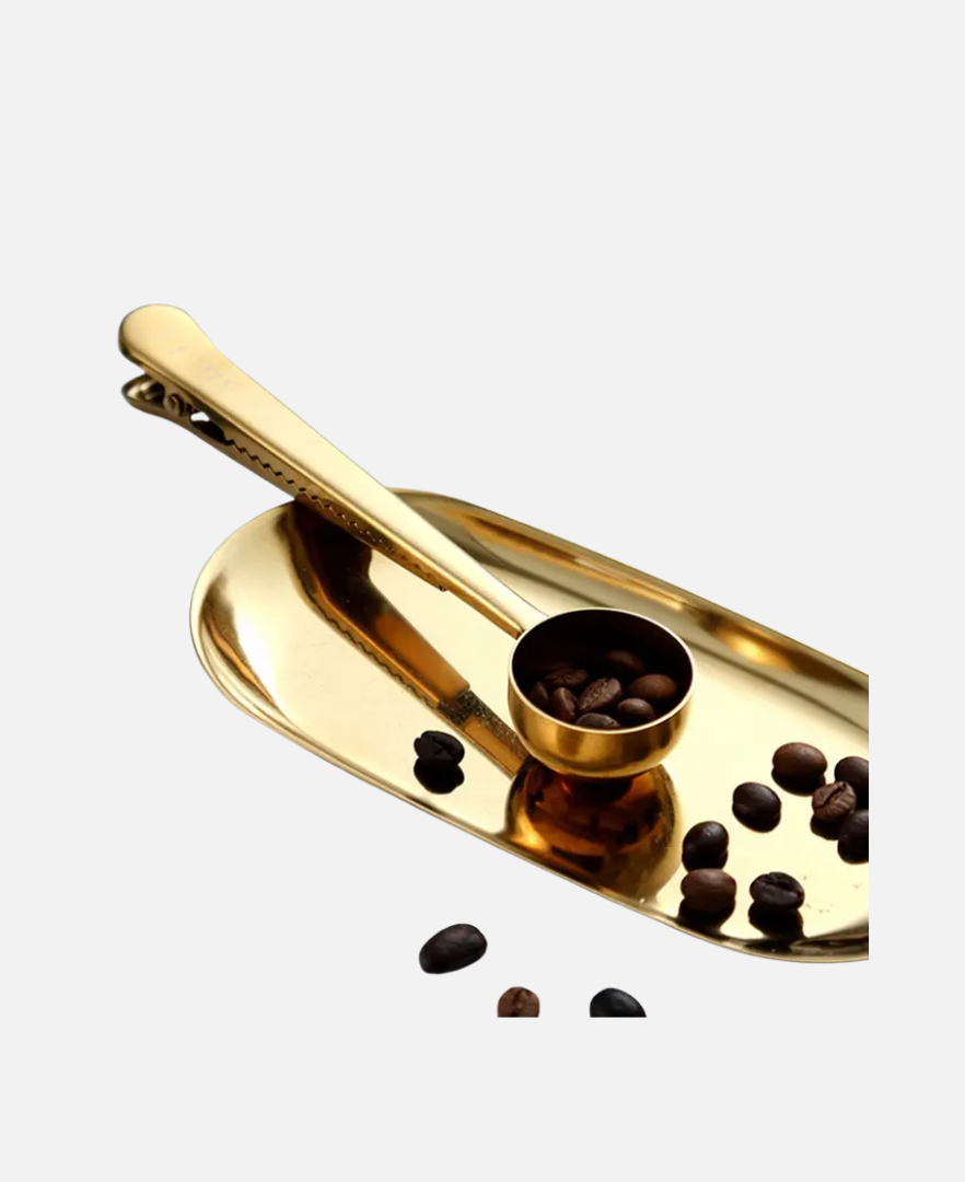 Golden Stainless Steel Coffee Spoon & Sealing Clip